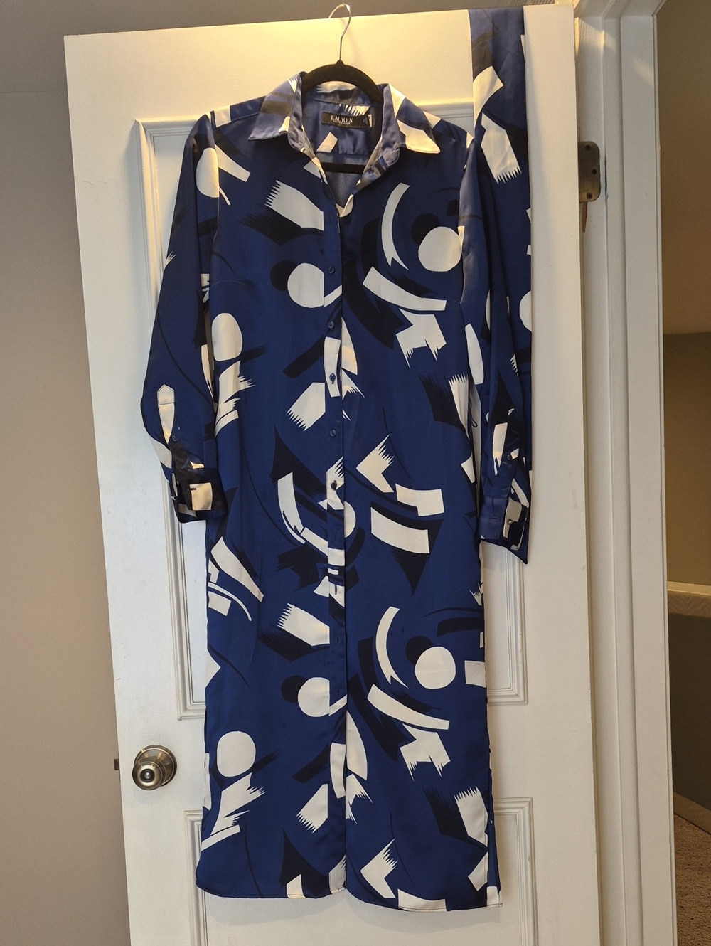 Ralph Lauren Navy Blue and White Long Sleeve Shirt Dress